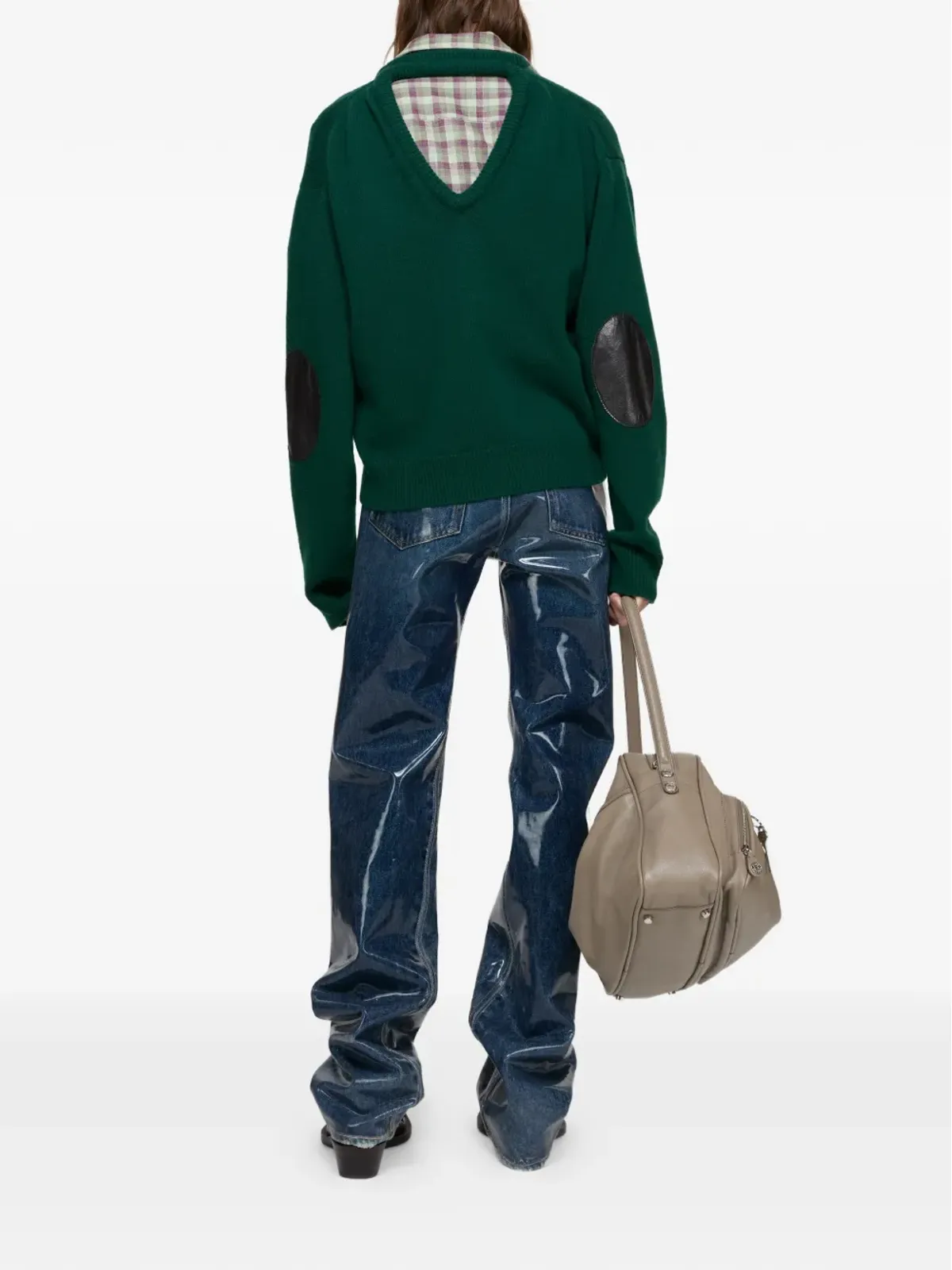 Acne Studios Vネック レザーパッチ セーター - グリーン - 画像3