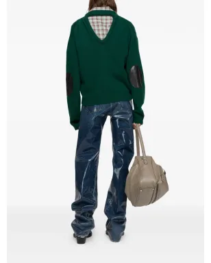 Acne Studios Vネック レザーパッチ セーター - グリーン - サムネイル3