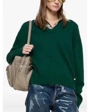 Acne Studios Vネック レザーパッチ セーター - グリーン - サムネイル4