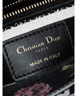Christian Dior ビンテージ 2022 ミニ刺繍キャンバス Mille Fleurs Lady D Lite サッチェル - ブラック - サムネイル5