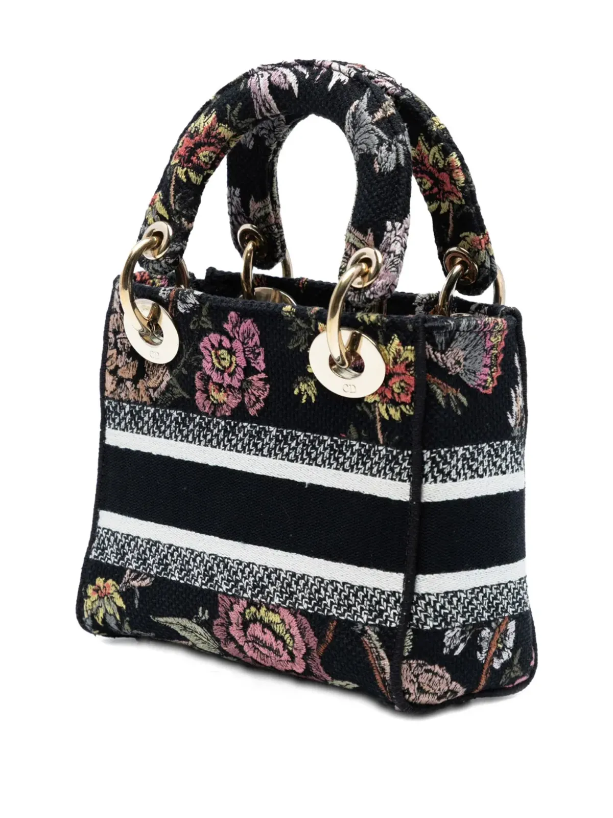 Christian Dior ビンテージ 2022 ミニ刺繍キャンバス Mille Fleurs Lady D Lite サッチェル - ブラック - 画像3