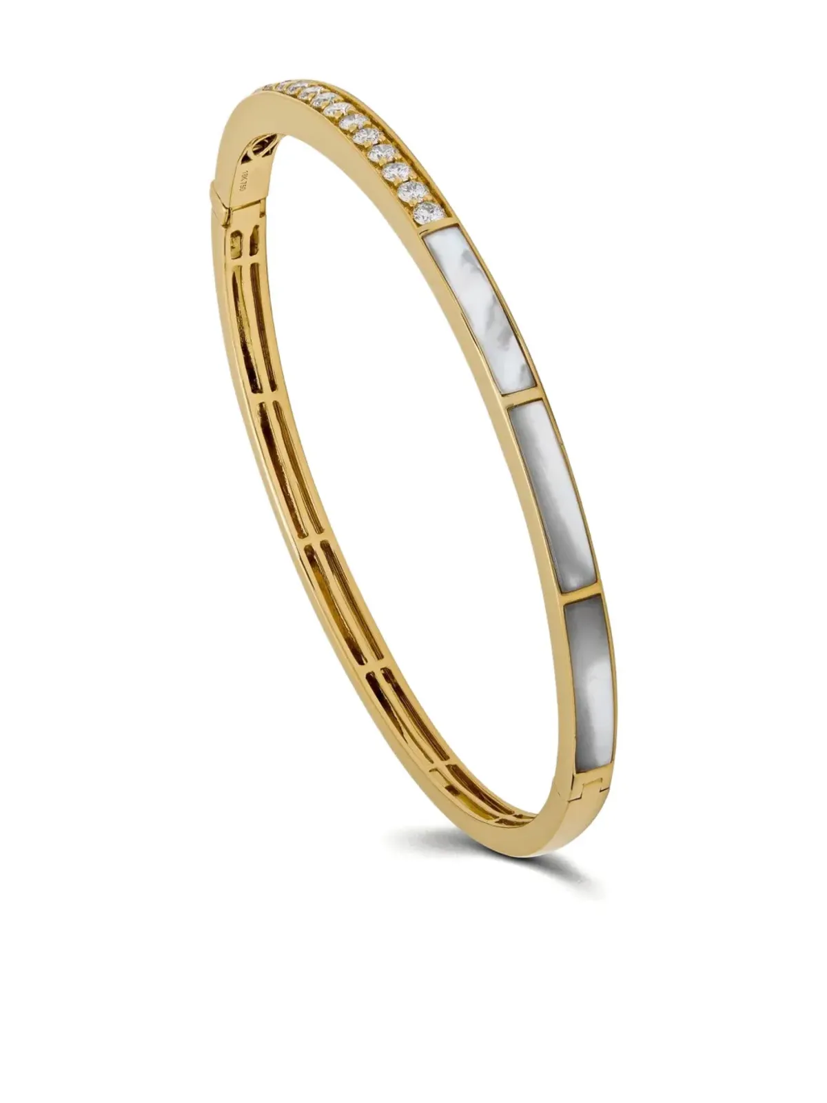Jewels Aficionado 18Kイエローゴールド マザーオブパールとダイヤモンド バングルブレスレット - 画像3