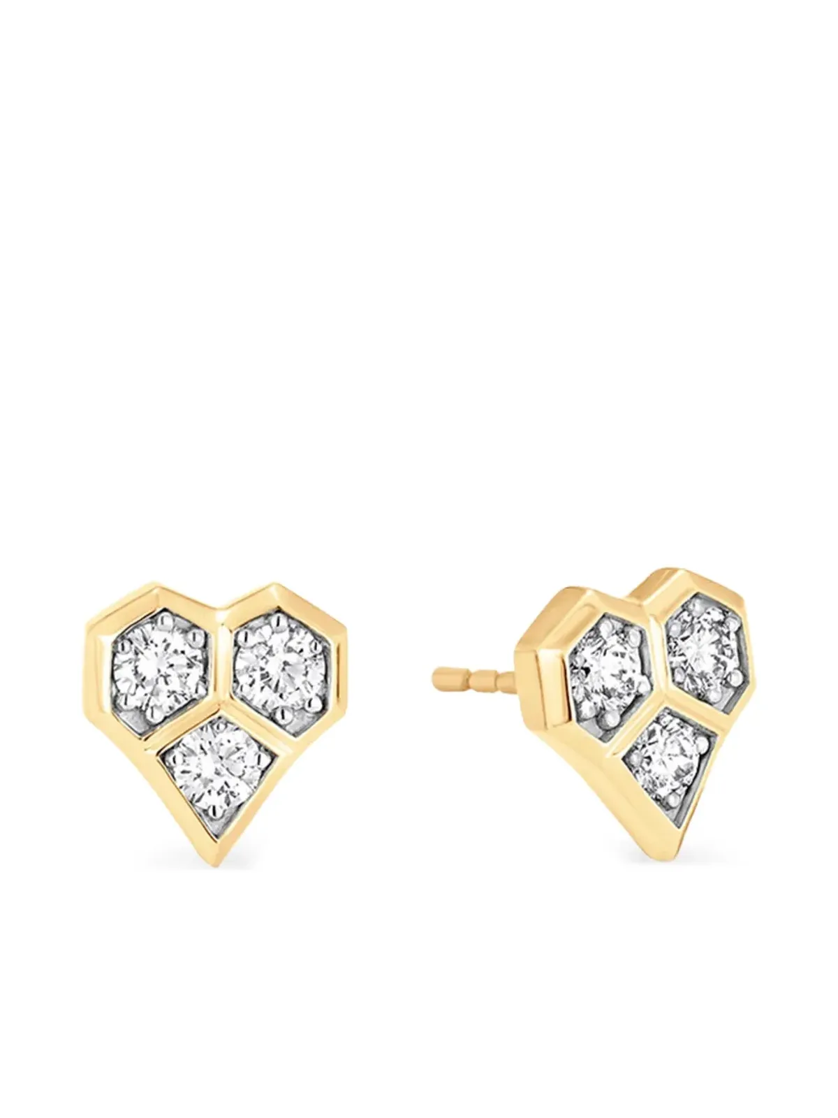Sara Weinstock 18K イエローゴールド ダイヤモンド ハニーカムハート スタッドピアス - 画像2