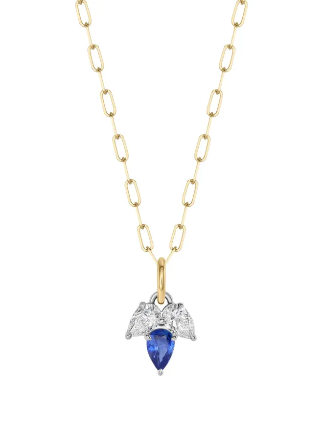 PHILLIPS HOUSE PHILLIPS HOUSE 18Kイエローゴールドとプラチナ トリプルリーフ ダイヤモンドとサファイア ネックレスの商品画像