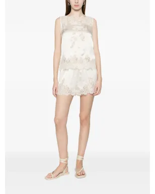 DÔEN Iona lace-trim mini shorts - Neutrals - サムネイル2