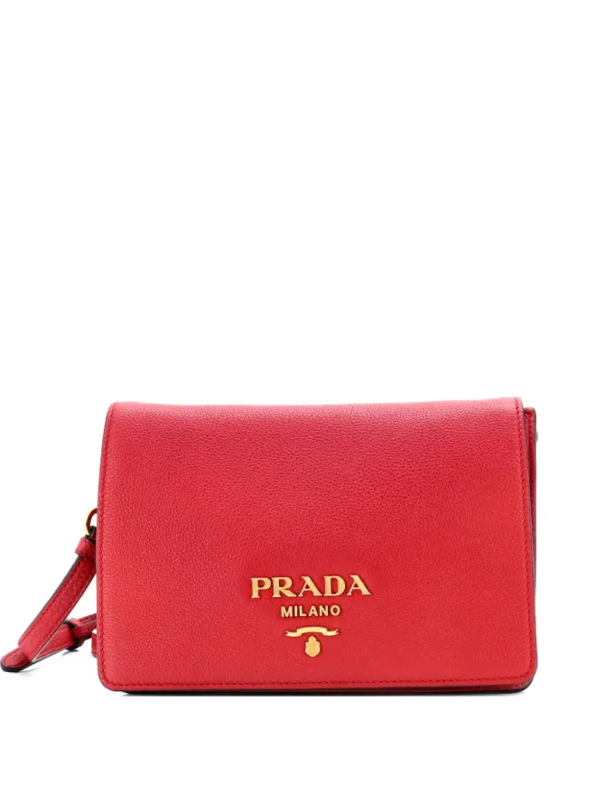 Prada Pre-Owned Prada Pre-Owned ダブルストラップ・フラップ ヴィテロ ダイノ 小型クロスボディバッグ - レッドの商品画像