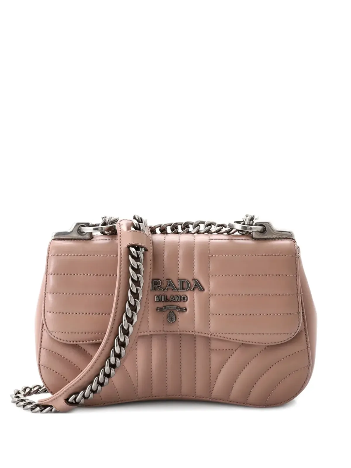 Prada ビンテージ Curved Flap Chain Diagramme Quilted Leather ミニショルダーバッグ - ピンク - 画像1
