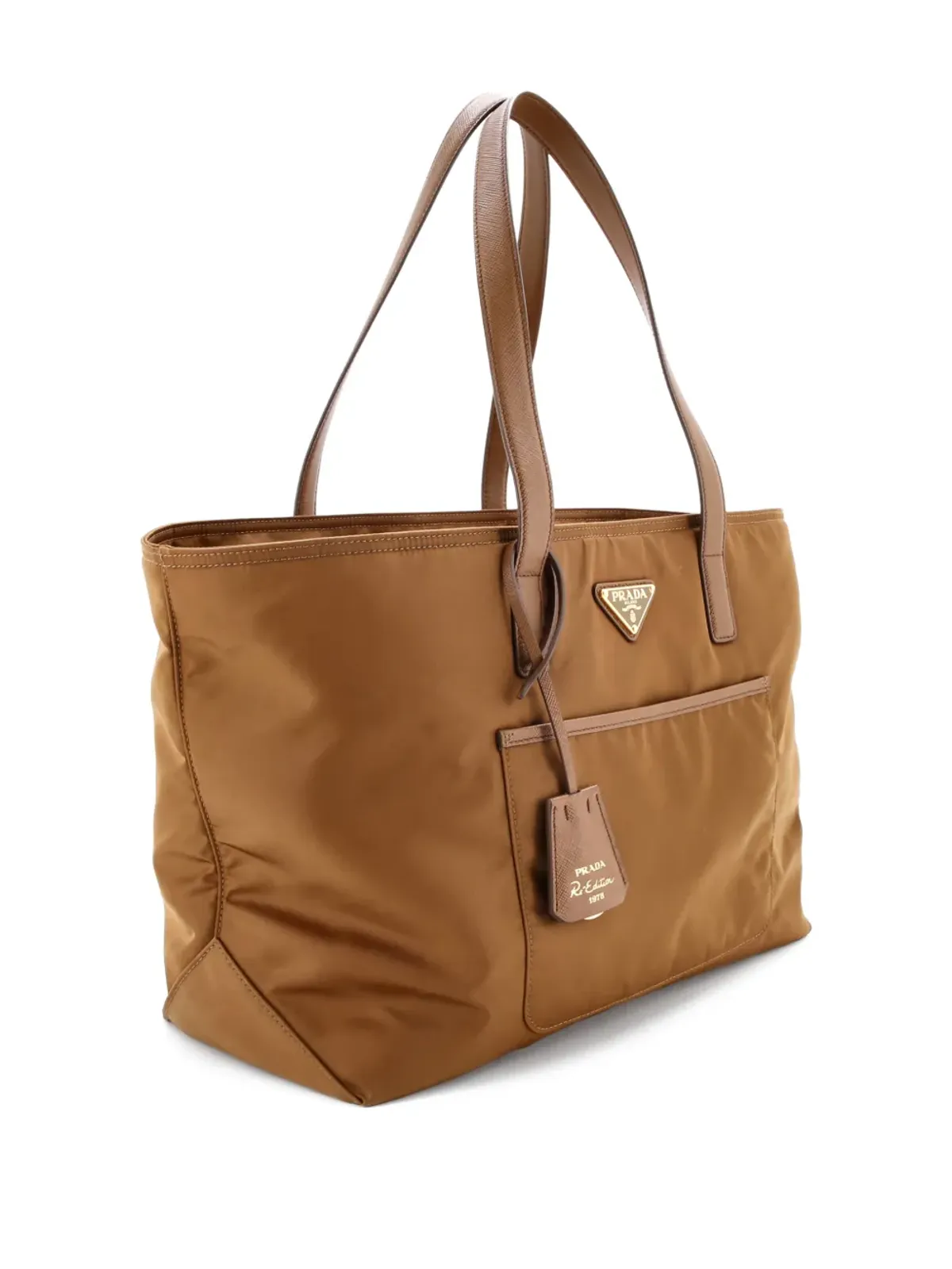 Prada ビンテージ Re-Edition 1978 ポケット Re-Nylon サフィアーノレザー トートバッグ - ブラウン - 画像3