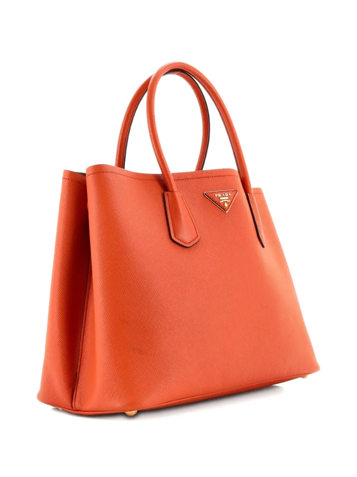 Prada ビンテージ カーフレザー ダブルサフィアーノ ラージ トートバッグ - オレンジ - 画像4