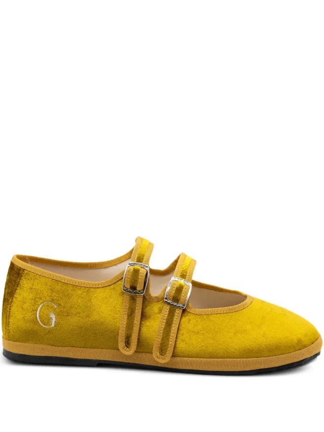 Gondolina Gondolina Nina Mary Jane double-lace ballet flats - Yellowの商品画像