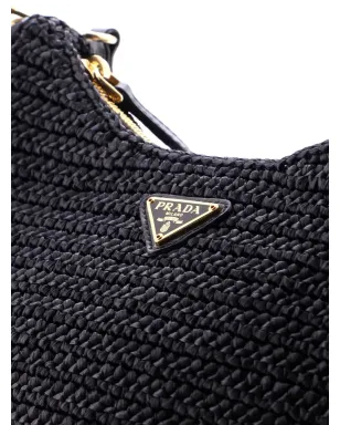 Prada ビンテージ Re-Edition 2005 ショルダーバッグ ラフィア クロスボディ ブラック - サムネイル4