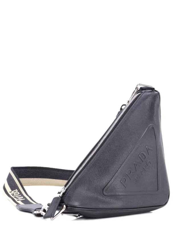 Prada Pre-Owned Prada ビンテージ トライアングルロゴ ジップ式 ソフトレザー 小さめ クロスボディ バッグ - ブラックの商品画像