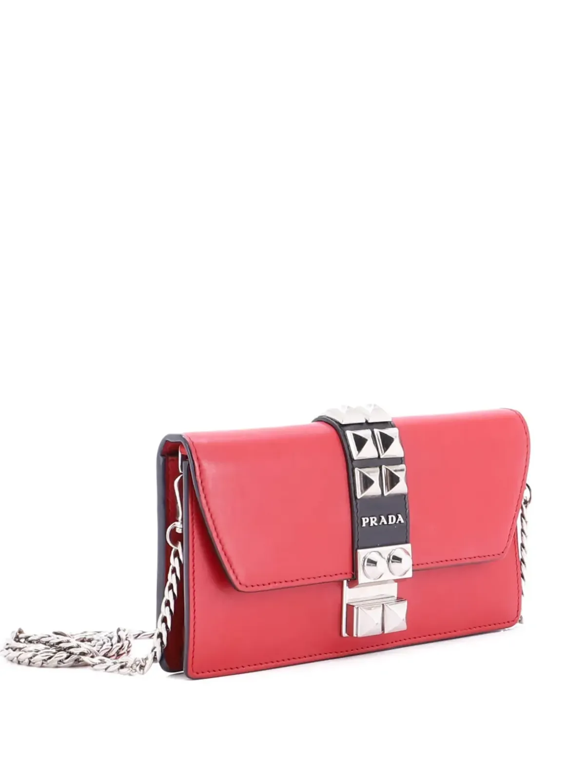 Prada ビンテージ Elektra ウォレット・オン・チェーン スタッズ入りレザー クラッチバッグ - レッド - 画像1