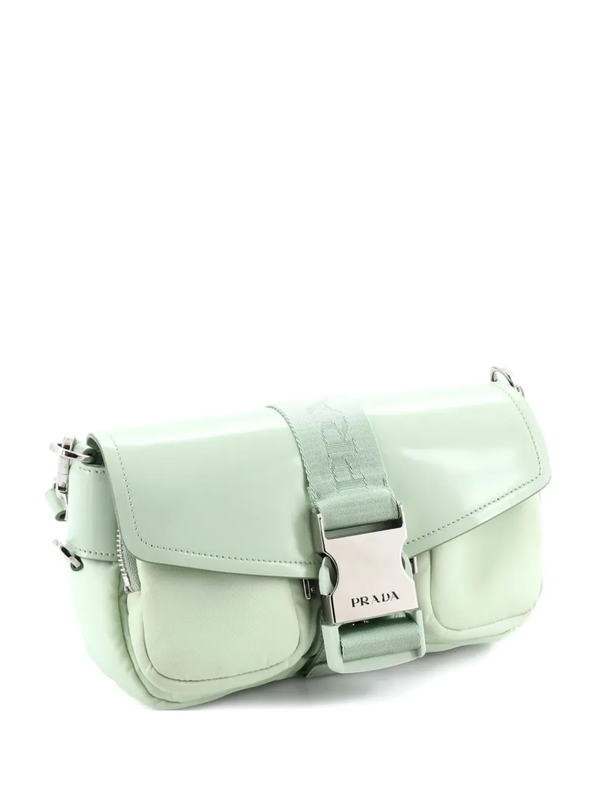 Prada ビンテージ バックル付きポケットのスパッツォラートレザーとテッスート生地のクロスボディバッグ - Green - 画像3