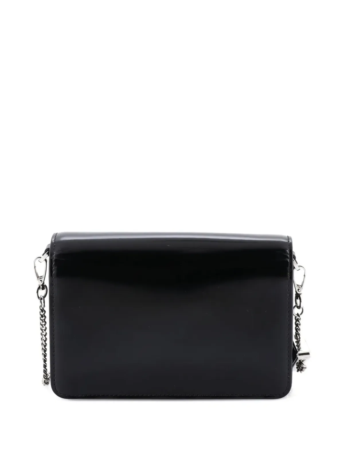 Prada ビンテージ マキシ トライアングル ロゴ チェーン付きフラップバッグ ブラッシュドレザー 小さめクロスボディバッグ ブラック - 画像2