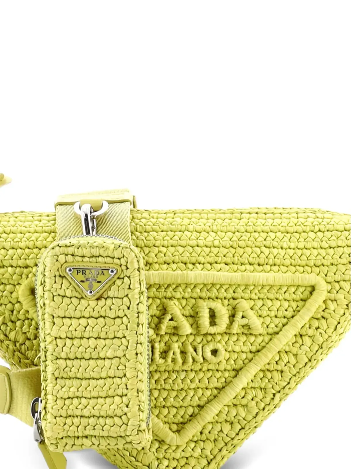 Prada ビンテージ トライアングル ロゴ ジップ ラフィア編み ミニ クロスボディバッグ - グリーン - 画像3