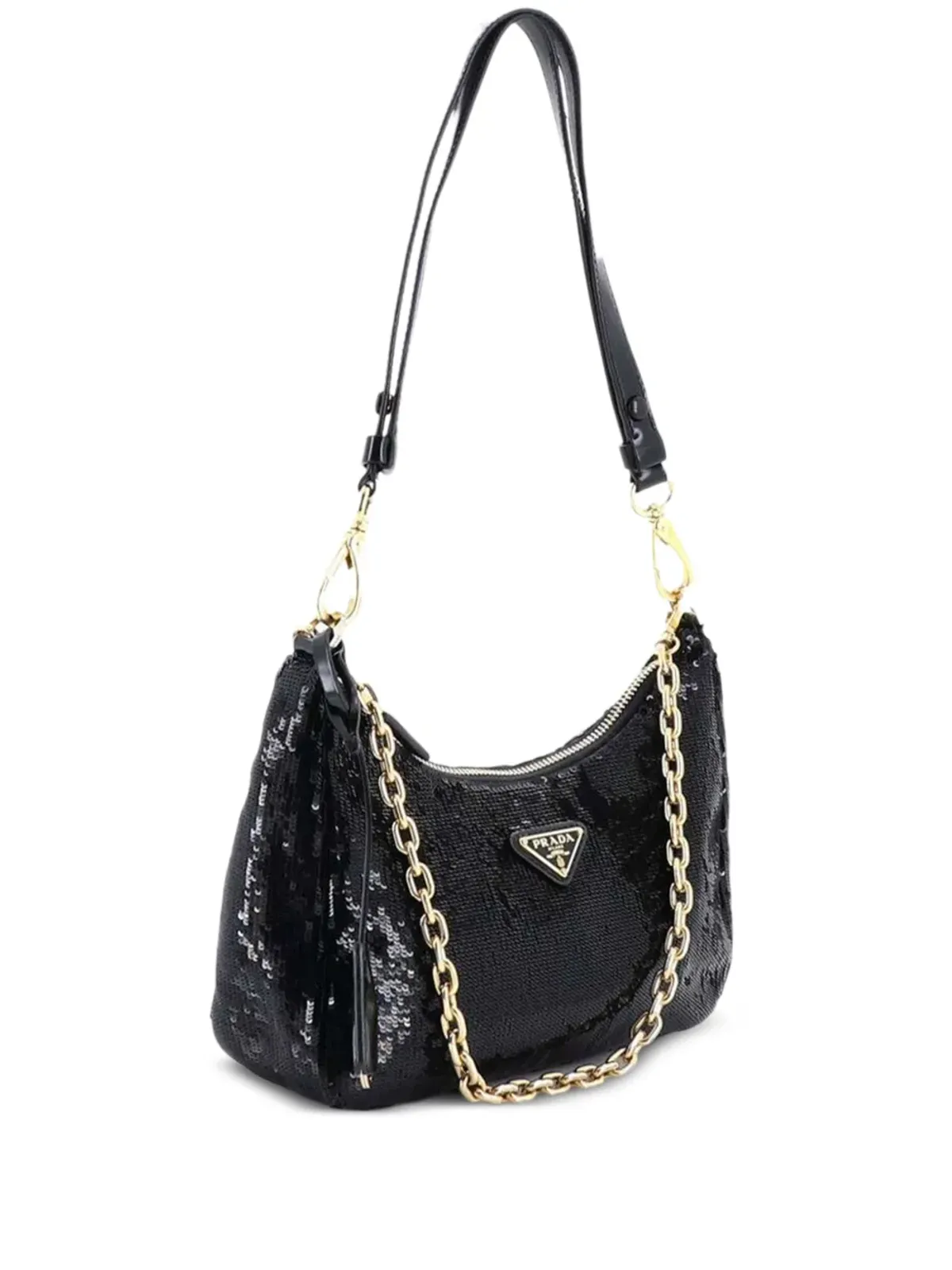 Prada ビンテージ リエディション ショルダーバッグ スパンコール装飾 ミニ ホーボーバッグ ブラック - 画像1