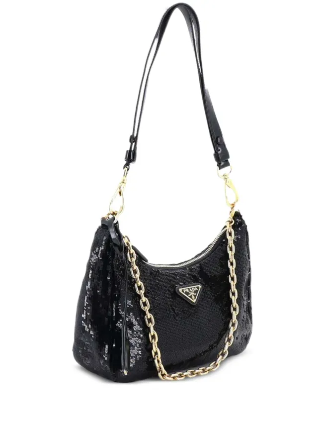 Prada Pre-Owned Prada ビンテージ リエディション ショルダーバッグ スパンコール装飾 ミニ ホーボーバッグ ブラックの商品画像