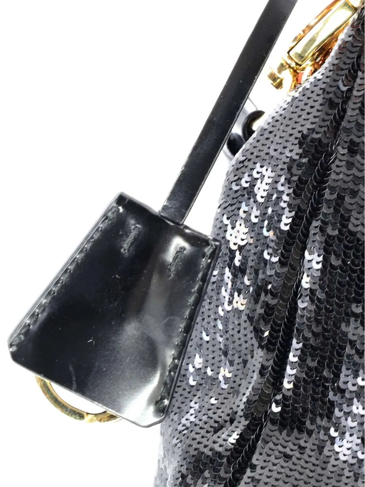 Prada ビンテージ リエディション ショルダーバッグ スパンコール装飾 ミニ ホーボーバッグ ブラック - 画像5