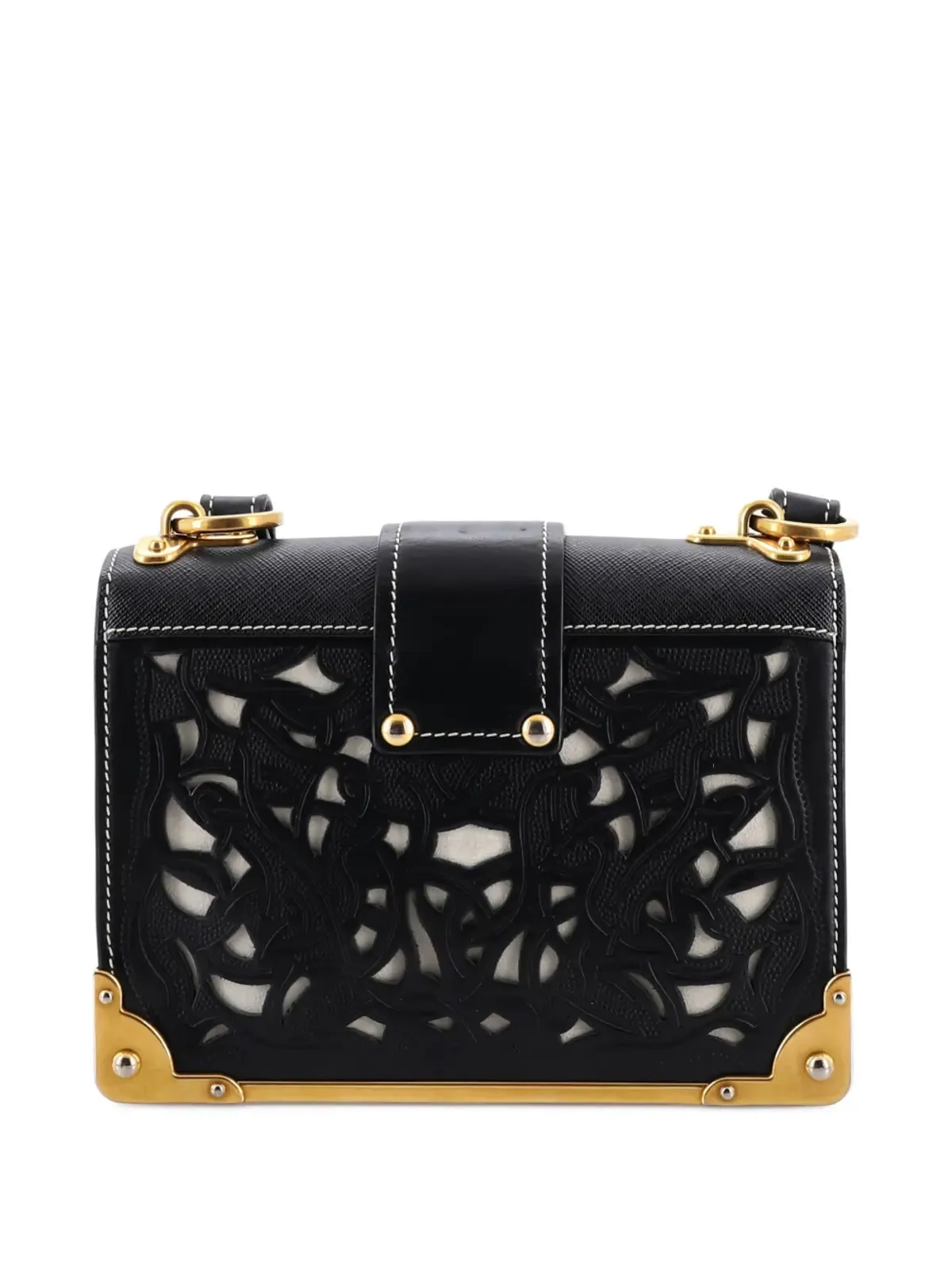 Prada Cahier スタッズ付き レザー レーザーカット クロスボディバッグ（小さめ）- ブラック - 画像2
