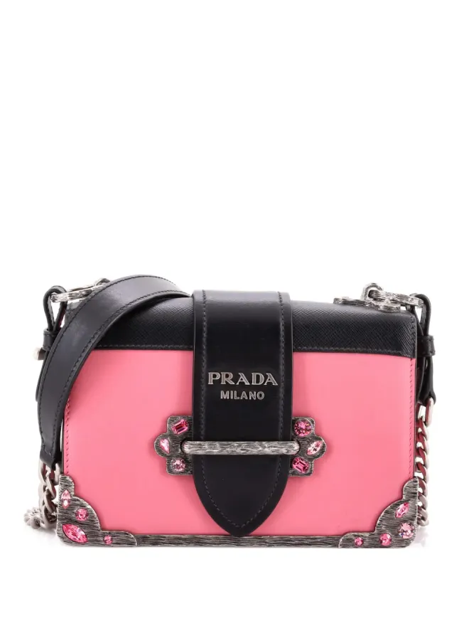 Prada Pre-Owned Prada ビンテージ Cahier Chain City カーフ/サフィアーノ 小型クロスボディバッグ - ブラックの商品画像