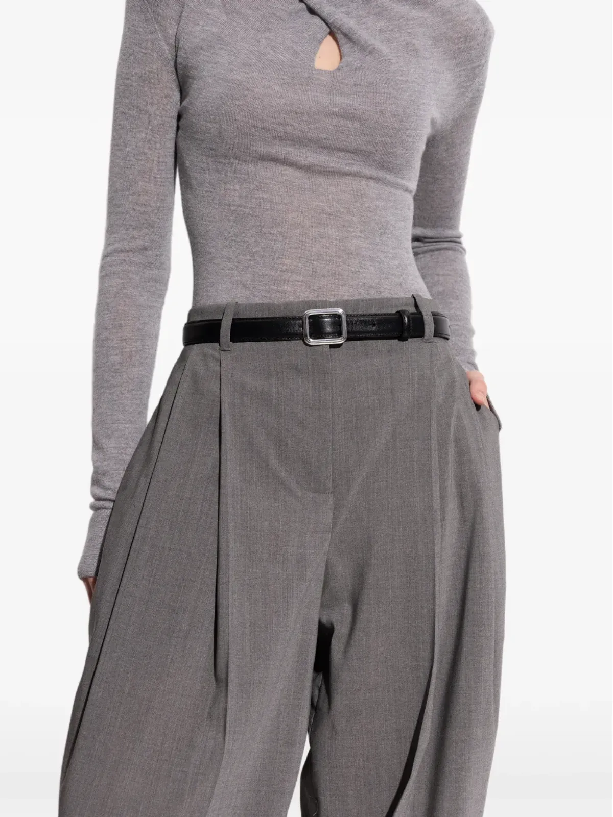 LIE STUDIO Georgia Slim シルバー・バックル カーフレザー ベルト - 画像4
