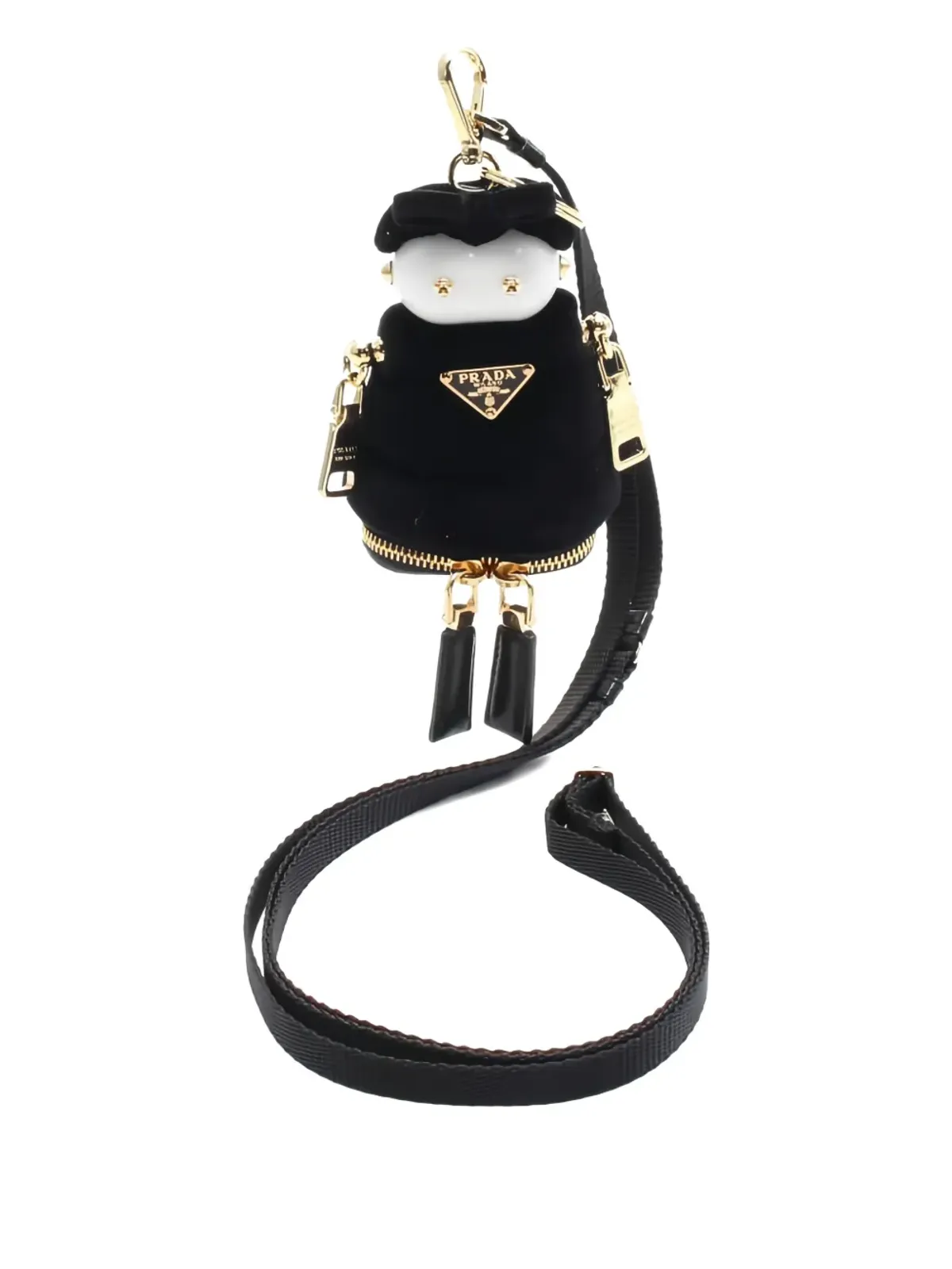 Prada ビンテージ 2020年代 ソフトロボット ジップ付きベルベット バッグチャーム ブラック - 画像1