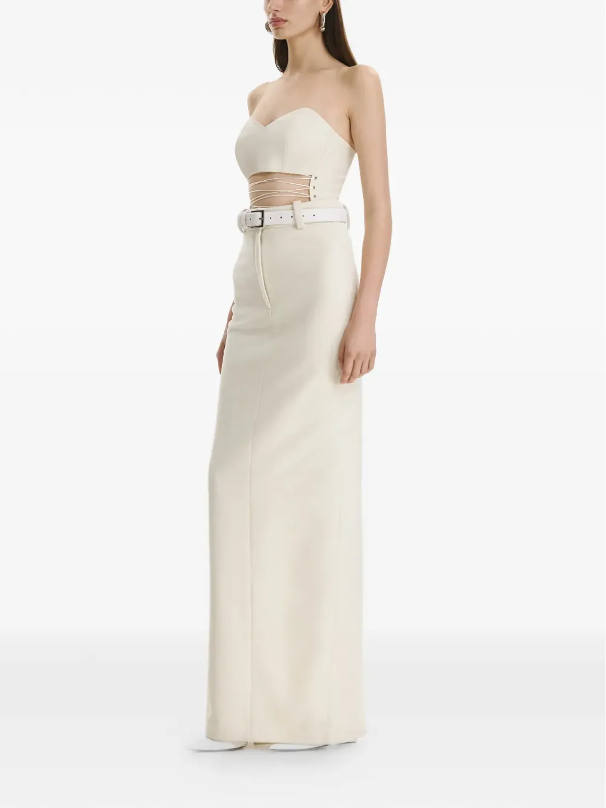 Vestiaire d'un Oiseau Libre ボタンアップ マキシ ペンシルスカート ホワイト - 画像3