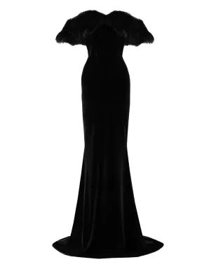 Vestiaire d'un Oiseau Libre ファー付きベルベットのガウン - サムネイル1