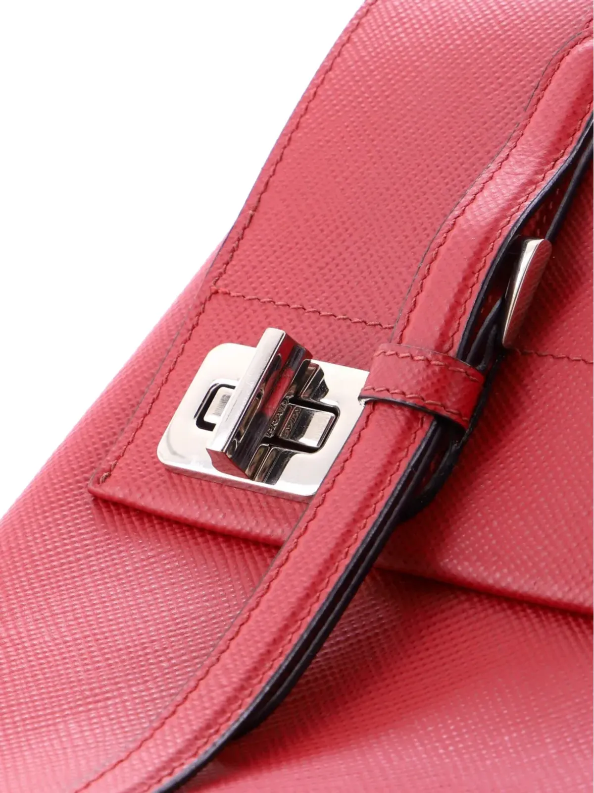 Prada ビンテージ ハーフフラップ ダブルターンロック サフィアノレザー ミディアム サッチェル - レッド - 画像4