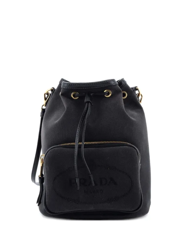 Prada Pre-Owned Prada ビンテージ ロゴ ドローストリング キャンバス バケットバッグ - ブラックの商品画像