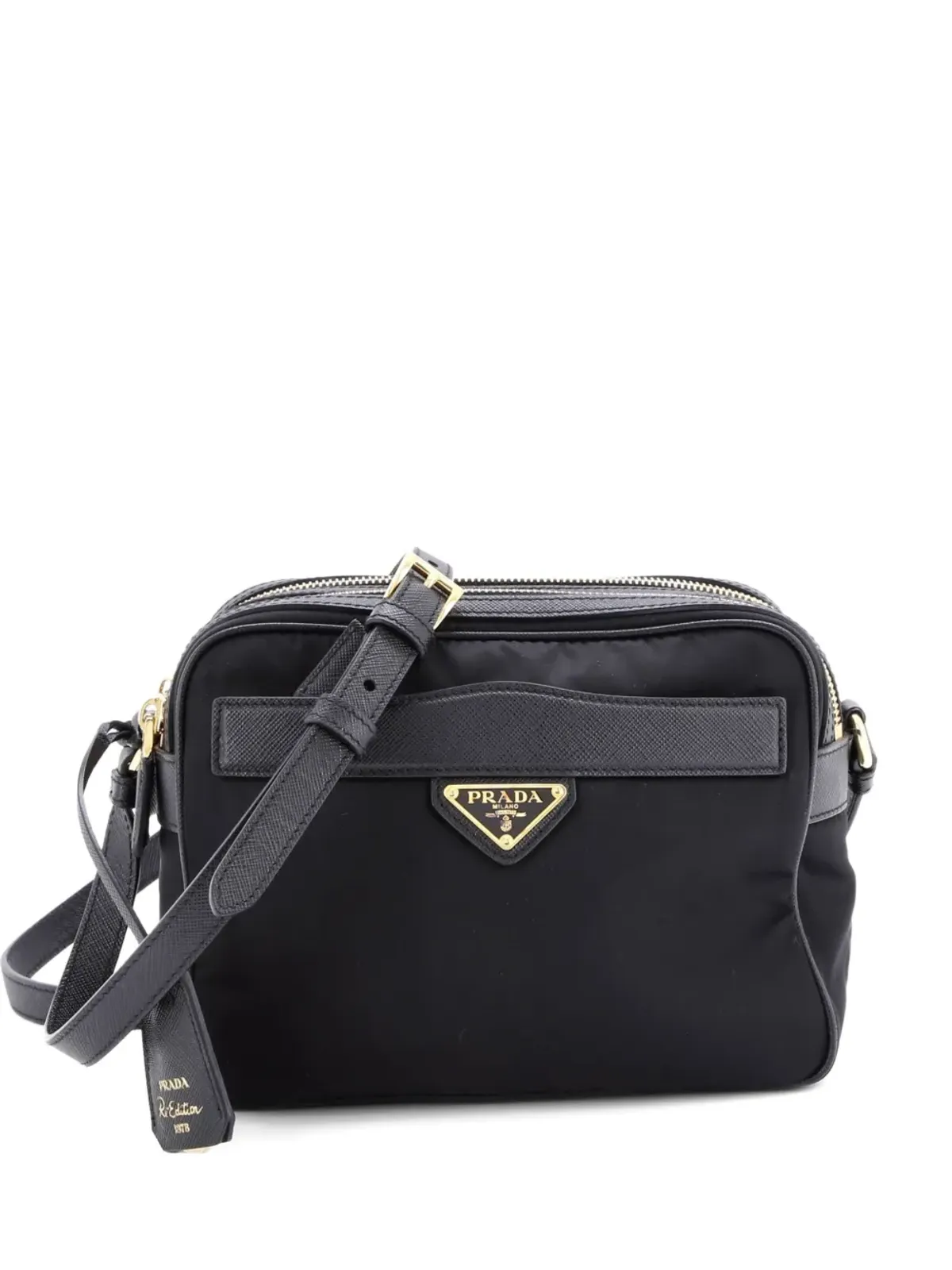 Prada ビンテージ Re-Edition 1978 フロントポケット付き Re-Nylonとサフィアーノレザーのミニショルダーバッグ - ブラック - 画像1