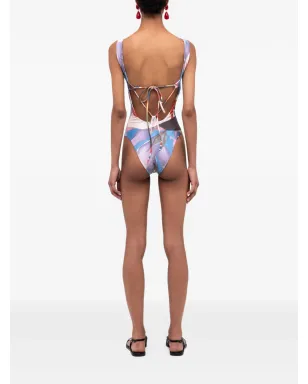 Donde Esteban Palenque Flores スクエアネック水着 - ブルー - サムネイル4