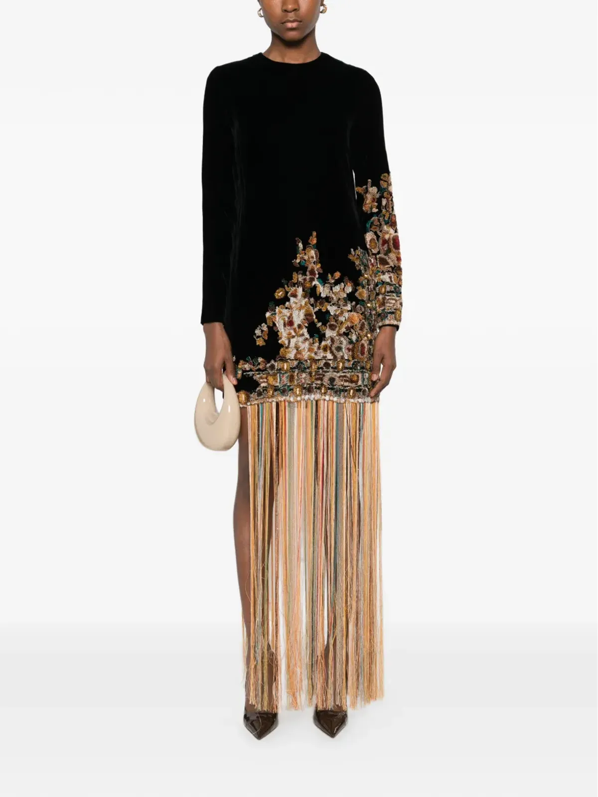 Oscar de la Renta Pre-Owned 刺繍フリンジドレス - 画像2