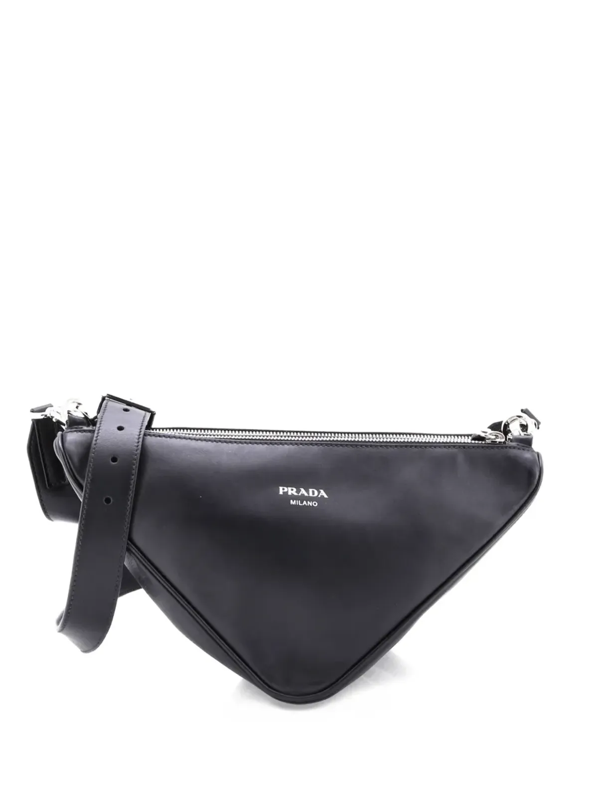 Prada ビンテージ ダブルトライアングル ロゴ ジップ ショルダーバッグ サフィアーノレザーとレザー ブラック - 画像1