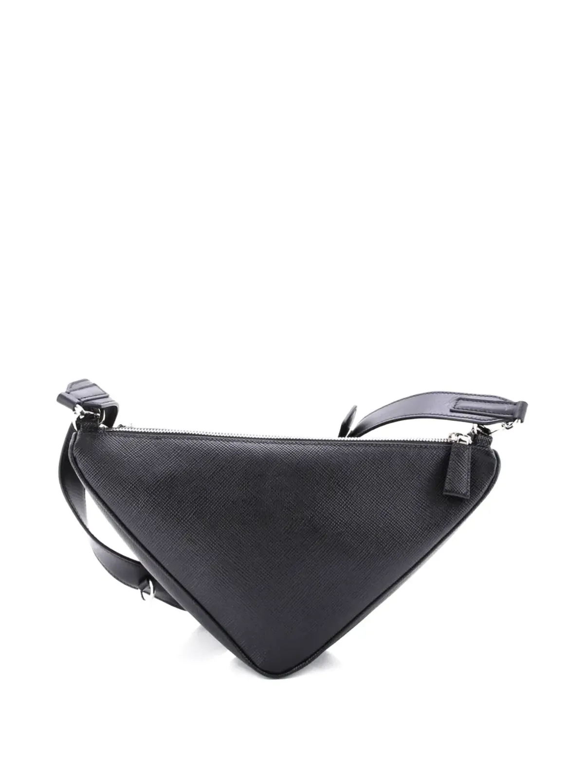 Prada ビンテージ ダブルトライアングル ロゴ ジップ ショルダーバッグ サフィアーノレザーとレザー ブラック - 画像2