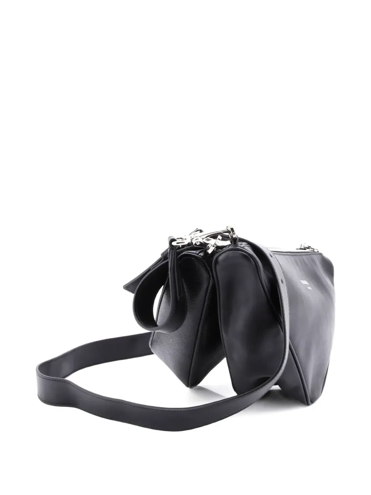 Prada ビンテージ ダブルトライアングル ロゴ ジップ ショルダーバッグ サフィアーノレザーとレザー ブラック - 画像3
