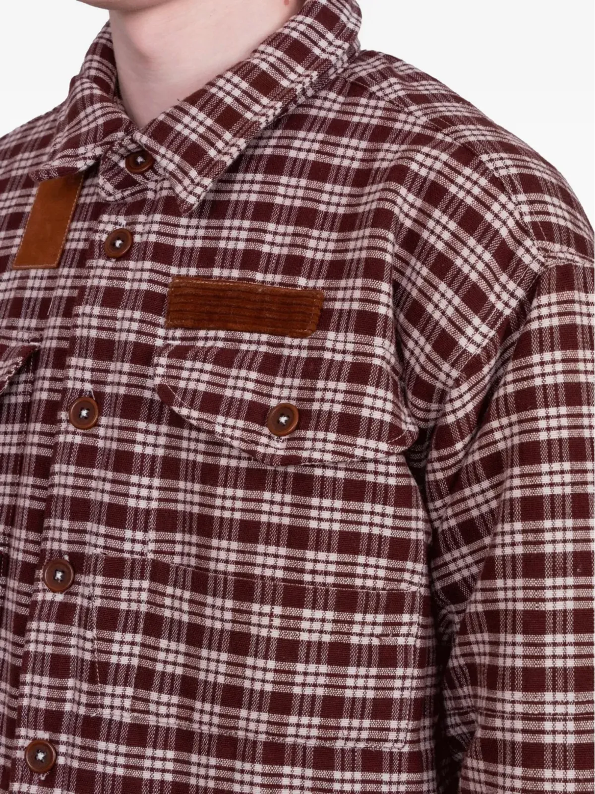 STORY mfg. ハーベスト パッチワーク オーバーシャツ ブラウン - 画像4