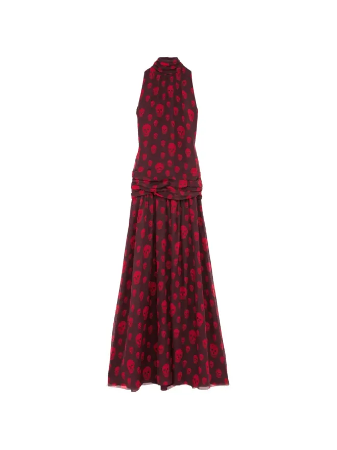 Alexander McQueen Alexander McQueen スカルプリント ハイネック マキシドレスの商品画像