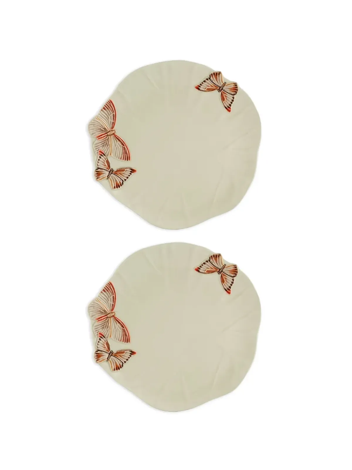 Bordallo Pinheiro x Claudia Schiffer Cloudy Butterflies plate - 雲の蝶が描かれた葉形プレート - 画像1