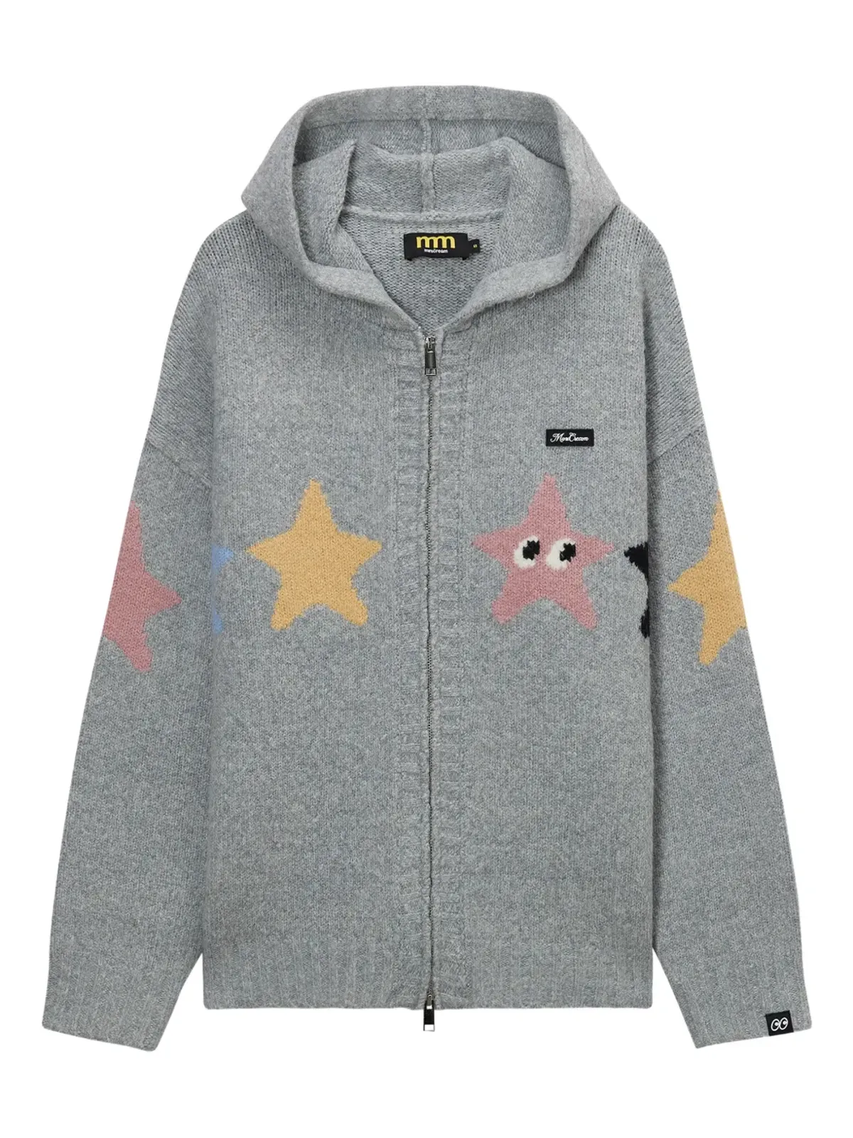 Mini Cream 星柄フード付きジップカーディガン - Grey - 画像1