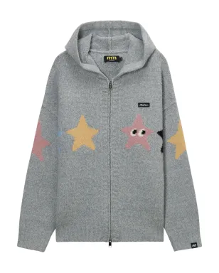 Mini Cream 星柄フード付きジップカーディガン - Grey - サムネイル1