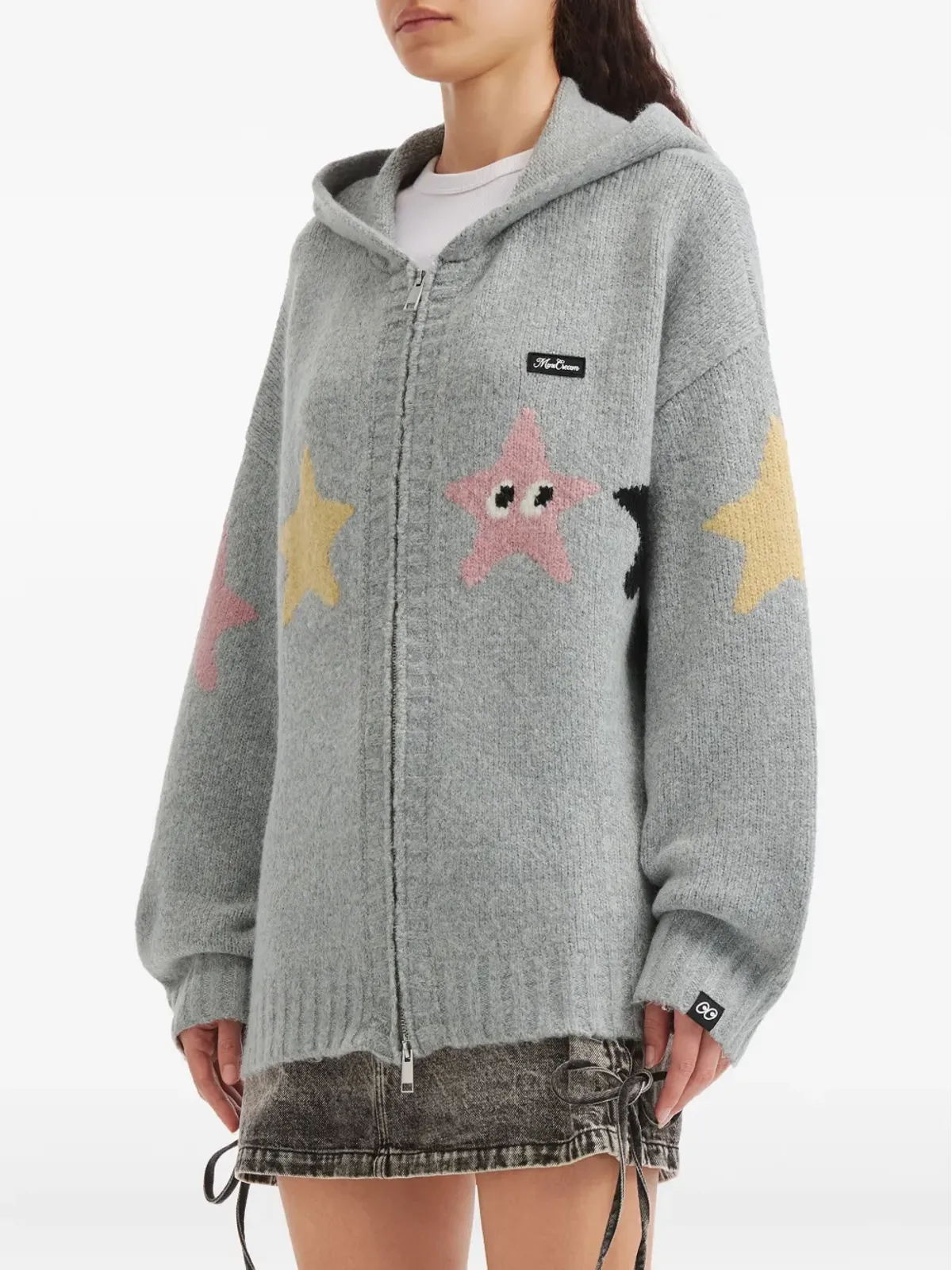 Mini Cream 星柄フード付きジップカーディガン - Grey - 画像3
