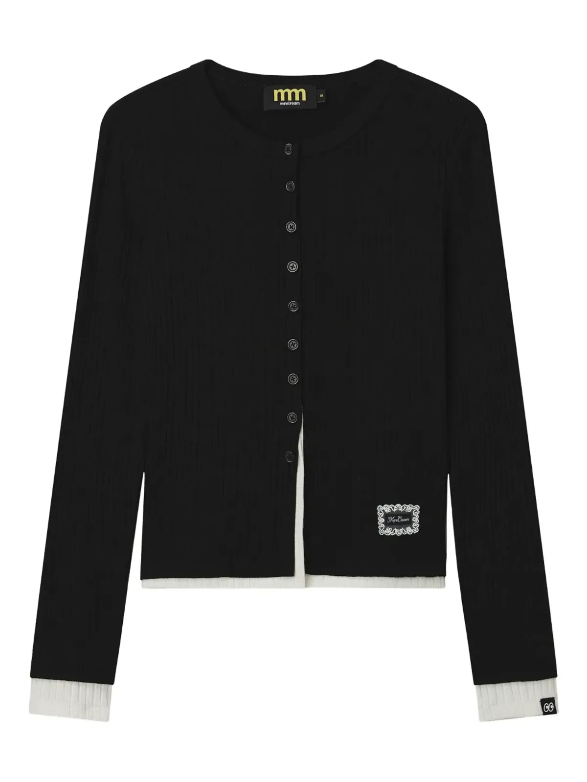 Mini Cream ボタン付きリブ編みカーディガン - 画像1