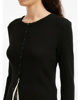 Mini Cream ボタン付きリブ編みカーディガン - サムネイル5