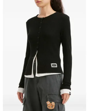 Mini Cream ボタン付きリブ編みカーディガン - サムネイル3