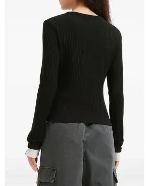 Mini Cream ボタン付きリブ編みカーディガン - サムネイル4