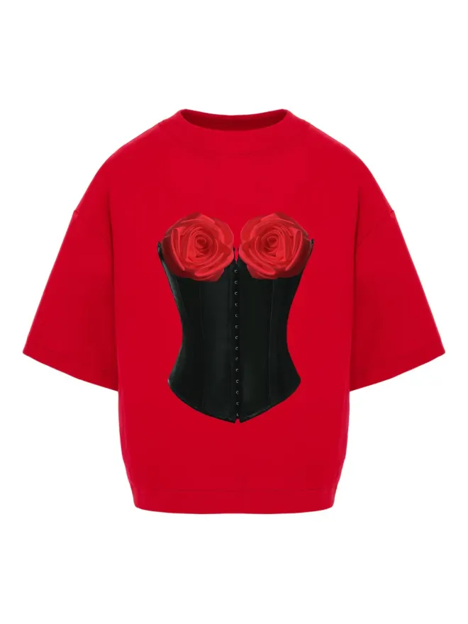HAMZA HAMZA Charmante ローズコルセット Tシャツ レッドの商品画像