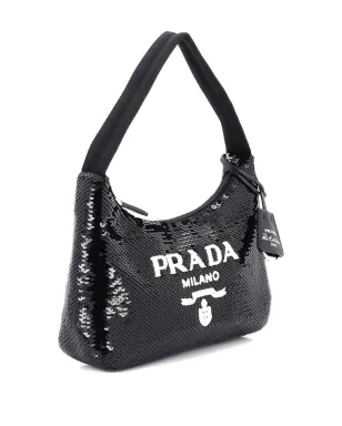 Prada ビンテージ リエディション2000 スパンコール ミニホーボーバッグ - ブラック - サムネイル3