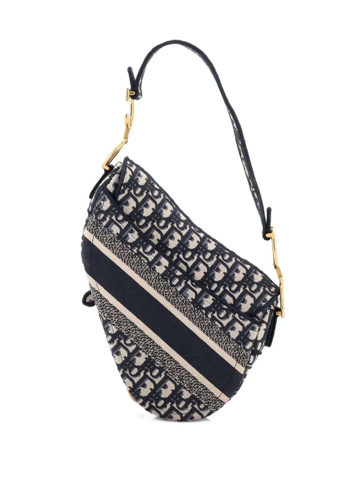 Christian Dior ビンテージ サドルハンドバッグ ロゴ刺繍 オブリークキャンバス ミディアム ショルダーバッグ ブルー - 画像1